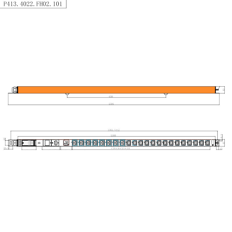 22 コンセント IEC C13 IEC C19 1.5U サージ保護 PDU 垂直設置ホットスワップ可能 RS485 メーター装備ラック PDU