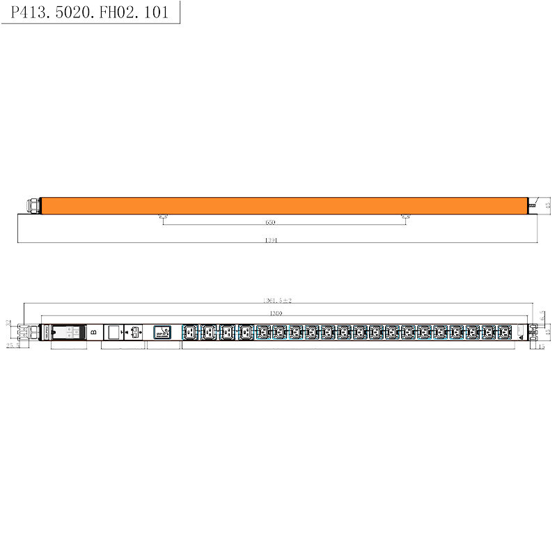 20 コンセント IEC C13 IEC C19 ロック可能なソケット 1.5U ホットスワップ可能サージ保護垂直 RS485 計測ラック配電ユニット