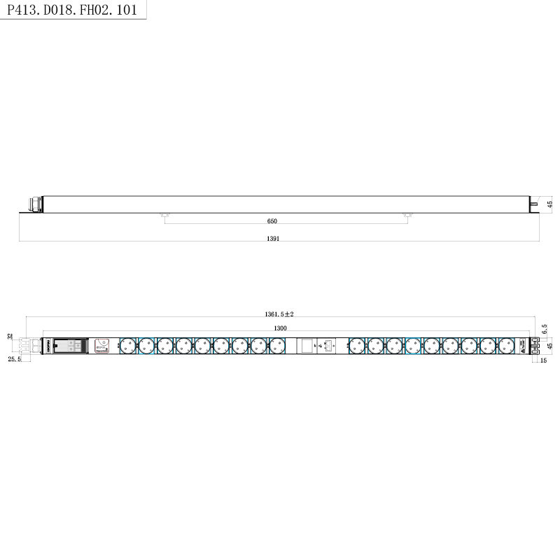 18 アウトレット ドイツ 1U サージ保護ホットスワップ可能 RS485 メータード ラック PDU