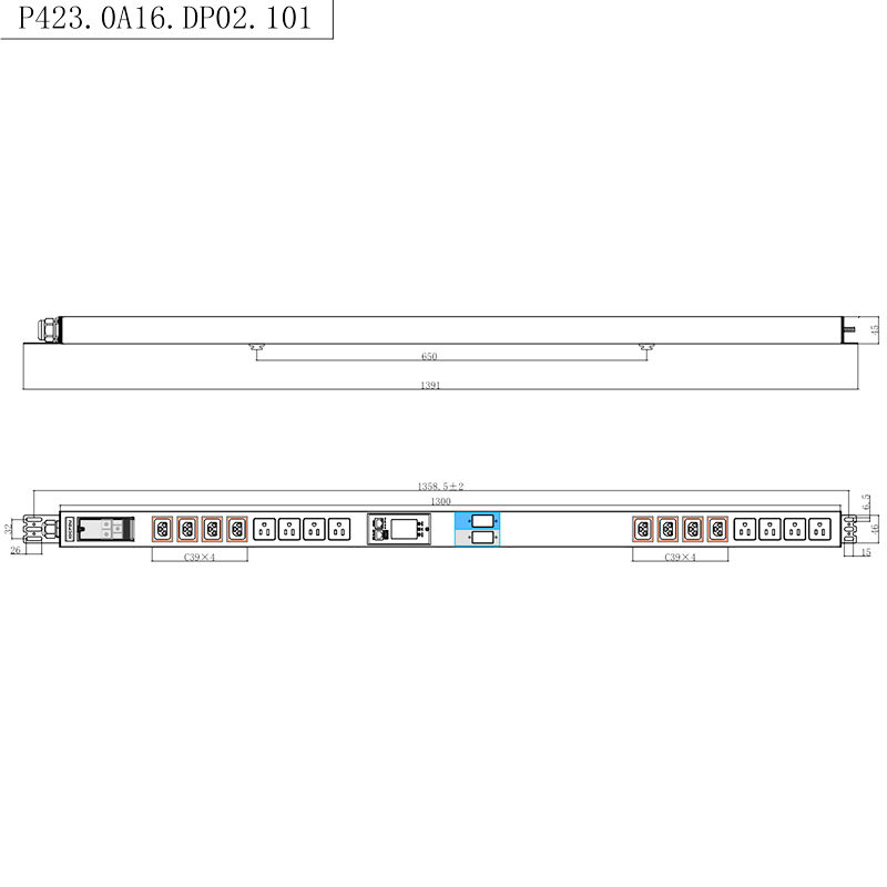 16 コンセント IEC C13 C19 & US ソケット 1.5U 液体磁気サーキットブレーカー垂直 TCP/IP スマートラック PDU